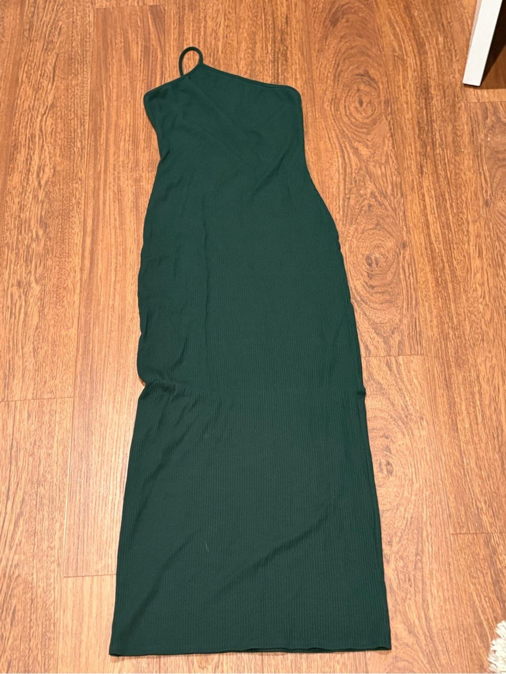 Crowley Reformation One-Shoulder Forest Green Ribbed Maxi Dress